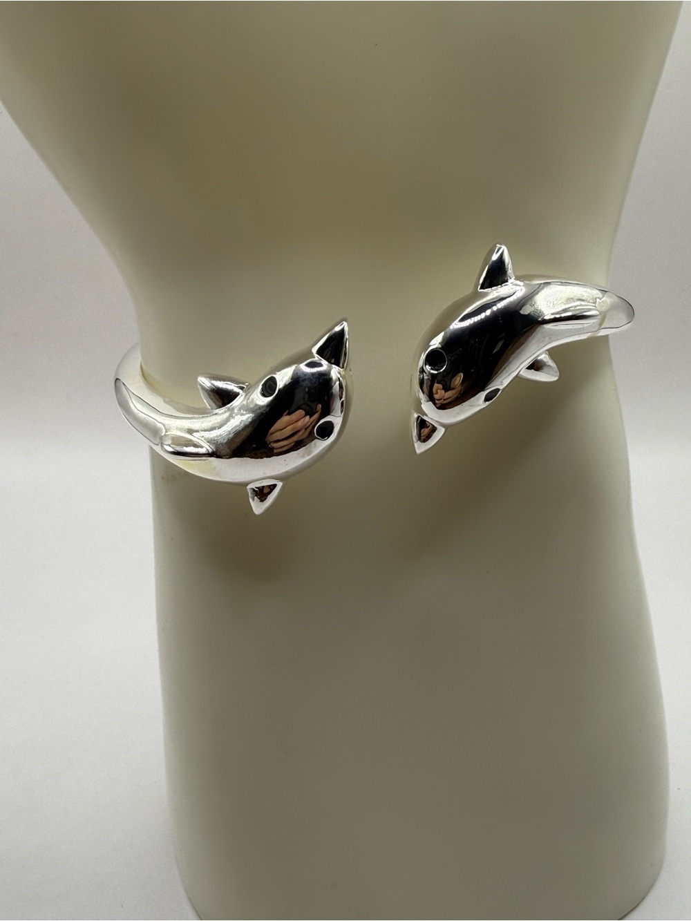 Women's Silver-Tone Dolphin Hinged Clamper Cuff Bracelet All Sizes